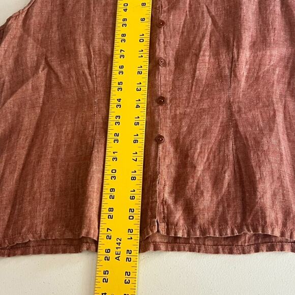 Flax Tank Top Women's Size Small Red Rust Linen Faux Button Up Sleeveless - Picture 7 of 7
